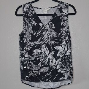 C&C California Lyocell Tank Top Black & White Floral Button Side Medium